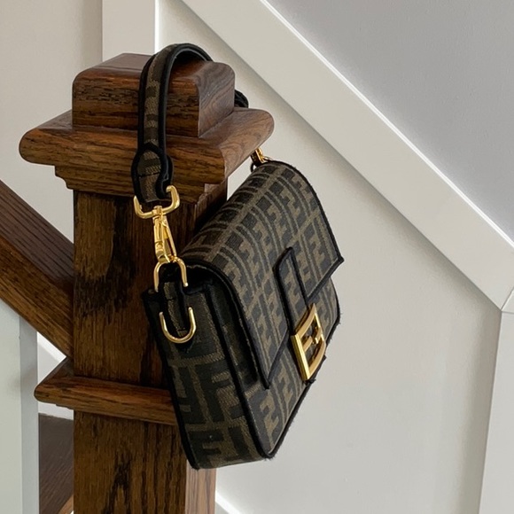 Monogram Black and Brown Crossbody Bag with Gold Accents - Picture 3 of 13